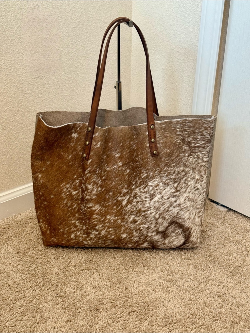 Brown Haircalf & Leather Tote Bag